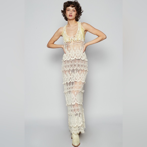 🆕 POL - Elegant Crochet Maxi Dress - Swim Cover - Edge Detailing - 100% COTTON - Picture 8 of 11